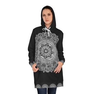 Mandala Lace Hoodie Dress — Black & White Boho Oversized Pullover