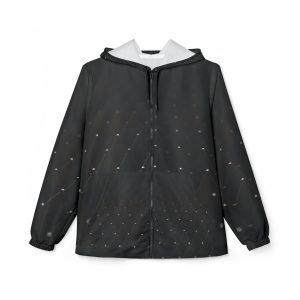 Black Diamond Grid Windbreaker Jacket — Minimal Geometric Hooded Windbreaker
